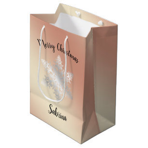 Elegante Rose Gold Silber Frohe Weihnachtsschneefl Mittlere Geschenktüte