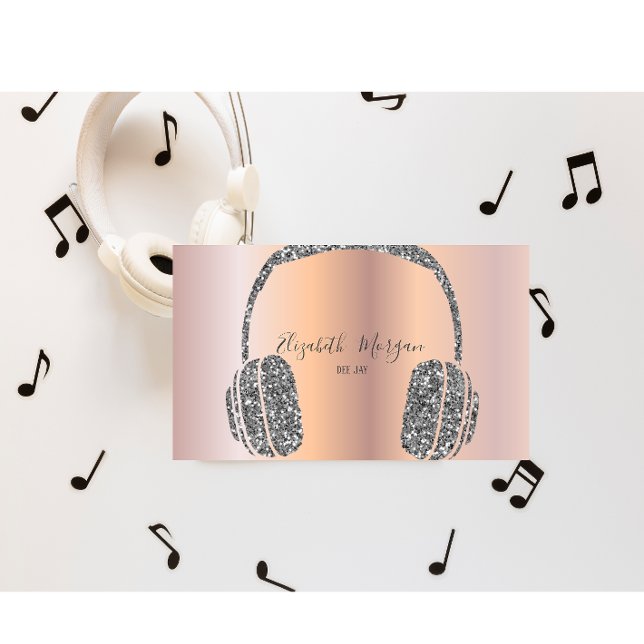Elegante Rose Gold Silver Glitzer Headphone DJ Visitenkarte (Von Creator hochgeladen)
