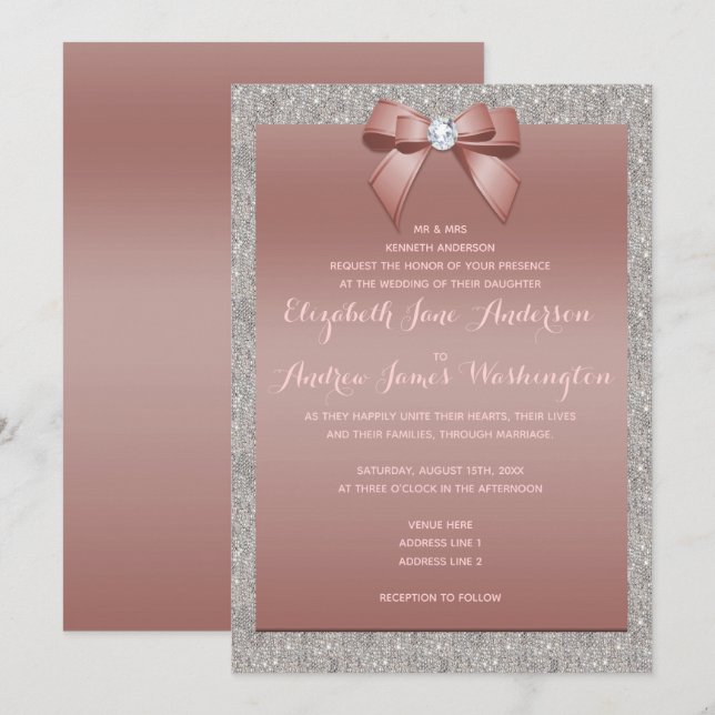 Elegante Rose Gold & Silver Glitzer Hochzeit Einladung (Vorne/Hinten)