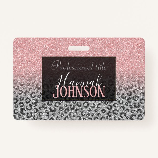 Elegante Rose Gold Silver Glitzer Leopard Print Ausweis (Vorderseite)
