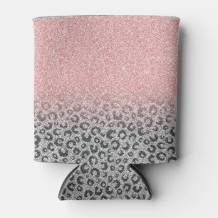 Elegante Rose Gold Silver Glitzer Leopard Print Dosenkühler