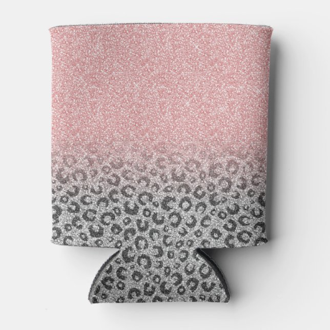 Elegante Rose Gold Silver Glitzer Leopard Print Dosenkühler (Vorderseite)