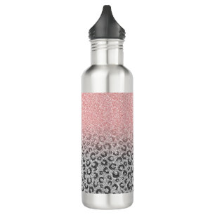 Elegante Rose Gold Silver Glitzer Leopard Print Edelstahlflasche