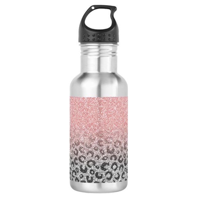 Elegante Rose Gold Silver Glitzer Leopard Print Edelstahlflasche (Vorderseite)