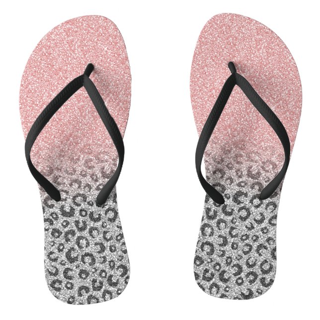 Elegante Rose Gold Silver Glitzer Leopard Print Flip Flops (Fußbett)