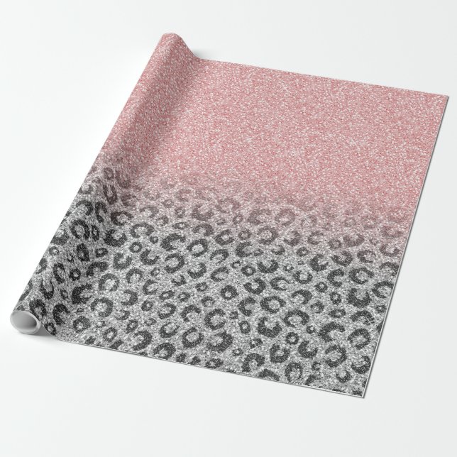 Elegante Rose Gold Silver Glitzer Leopard Print Geschenkpapier (Ungerollt)