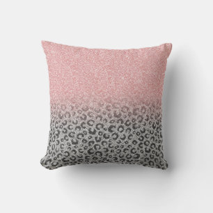 Elegante Rose Gold Silver Glitzer Leopard Print Kissen