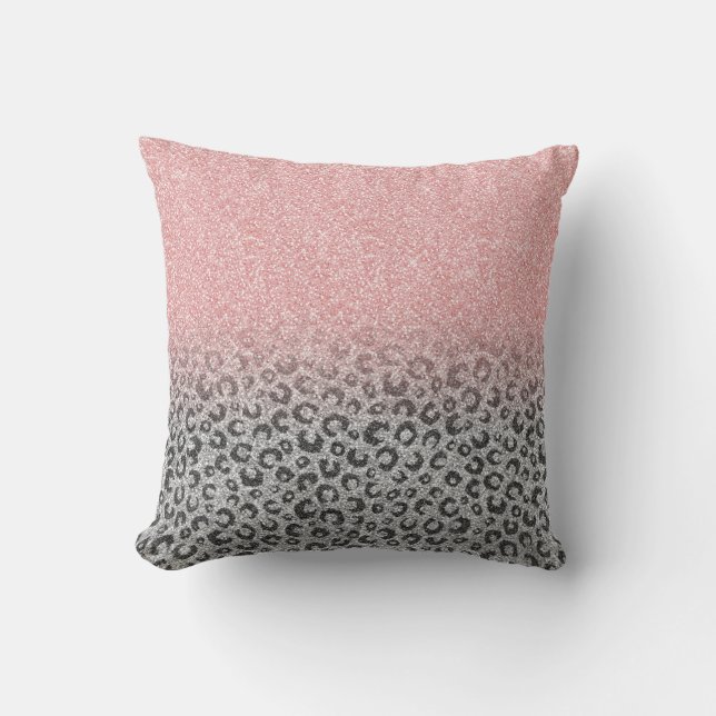 Elegante Rose Gold Silver Glitzer Leopard Print Kissen (Vorderseite)