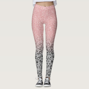 Elegante Rose Gold & Silver Glitzer Leopard Print Leggings