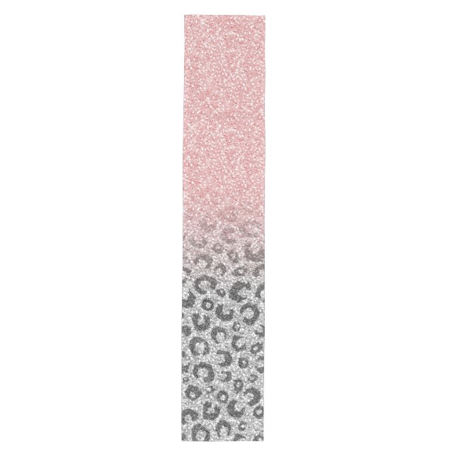 Elegante Rose Gold Silver Glitzer Leopard Print Mittelgroßer Tischläufer (Vorderseite)