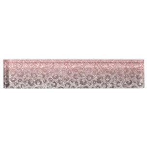 Elegante Rose Gold & Silver Glitzer Leopard Print Namensplakette