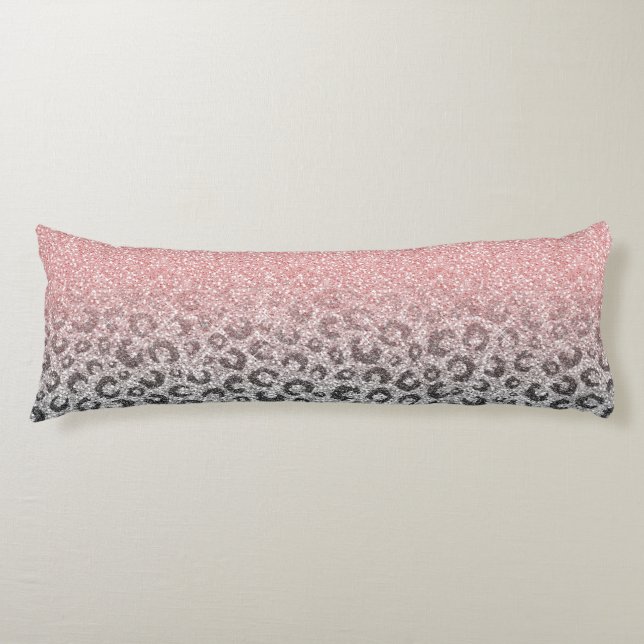 Elegante Rose Gold Silver Glitzer Leopard Print Seitenschläferkissen (Vorderseite)