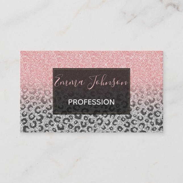 Elegante Rose Gold Silver Glitzer Leopard Print Visitenkarte (Vorderseite)