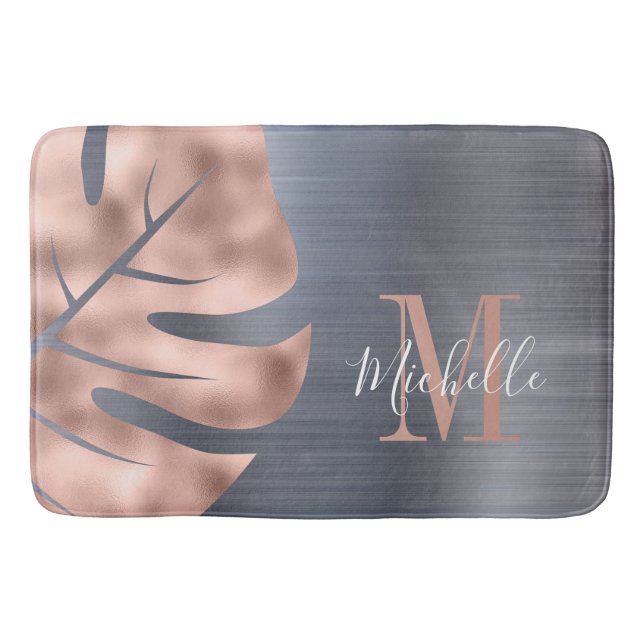 Elegante Rose Gold Silver Gray Monogram Badematte (Vorderseite)