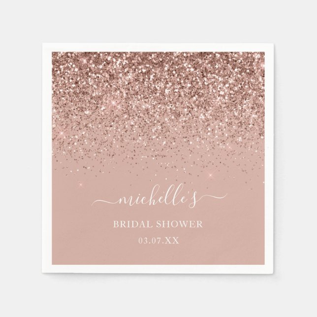 Elegante Rose Gold Sparkle Glitzer Name Script Serviette (Vorderseite)