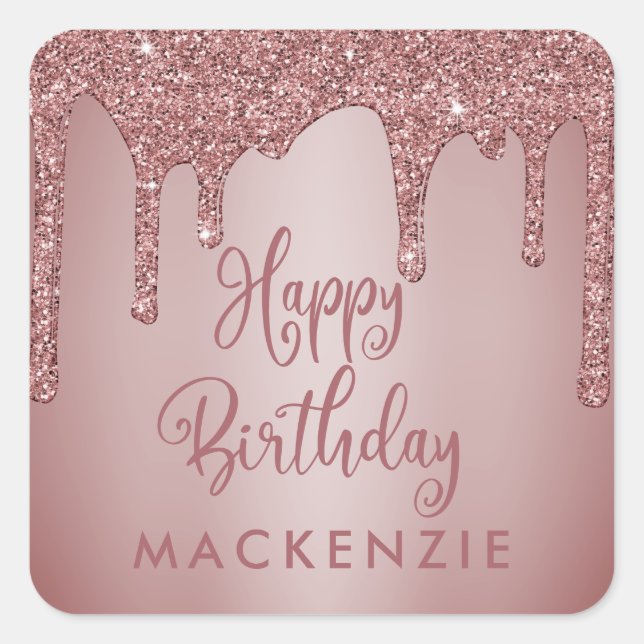 Elegante Rose Gold Sparkle Glitzer Tropfen Geburts Quadratischer Aufkleber (Vorderseite)