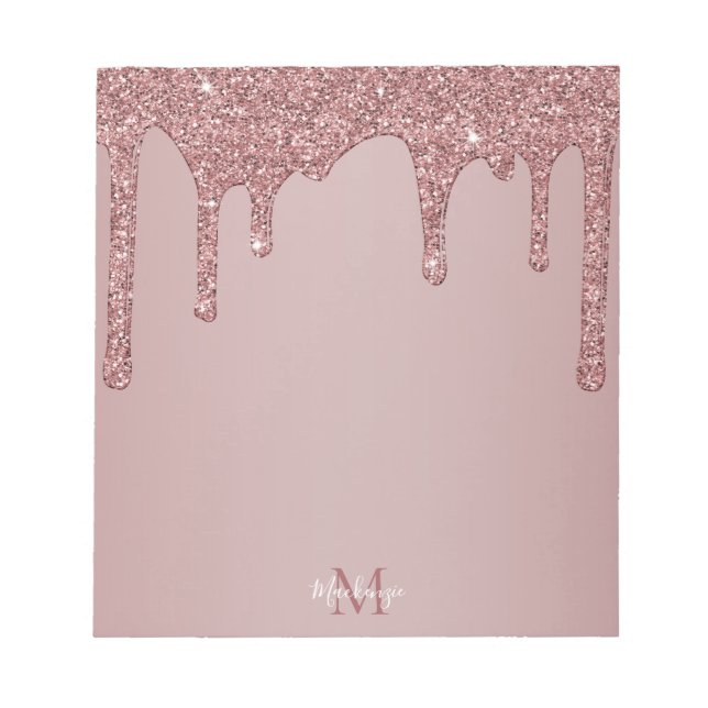 Elegante Rose Gold Sparkle Glitzer Tropfen Monogra Notizblock (Vorderseite)