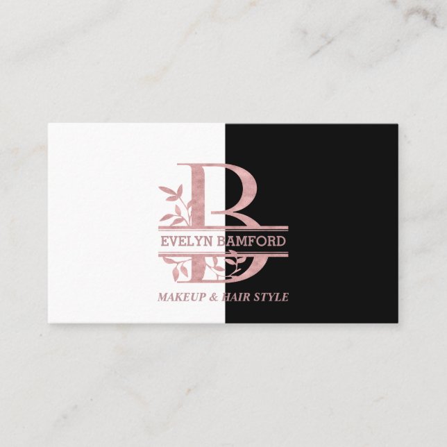 Elegante Rose Gold Split Custom Monogram Letter B Visitenkarte (Vorderseite)
