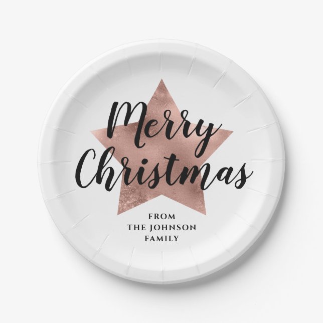Elegante Rose Gold Star Weihnachten Pappteller (Vorderseite)