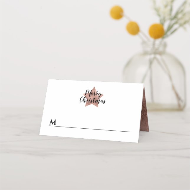 Elegante Rose Gold Star Weihnachten Platzkarte (Vorderseite)
