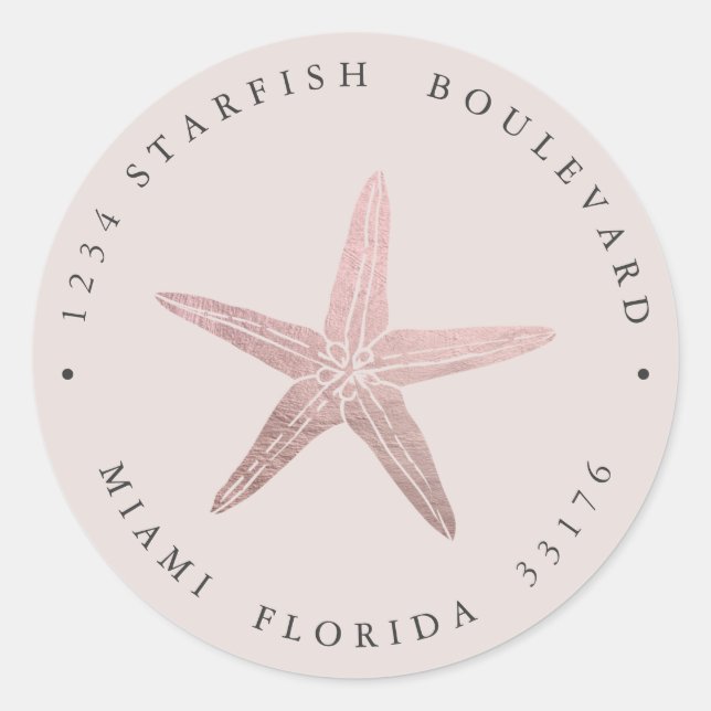 Elegante ROSE GOLD Starfish Rücksendeadresse Runder Aufkleber (Vorderseite)
