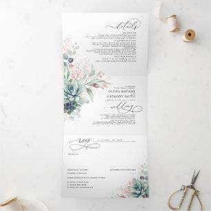 Elegante Rose Gold Succulents Grüne Hochzeit Dreifach Gefaltete Einladung