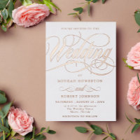Elegante Rose Gold Swirl Calligraphy Wedding