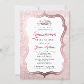 Elegante Rose Gold Tiara Quinceañera Einladung
