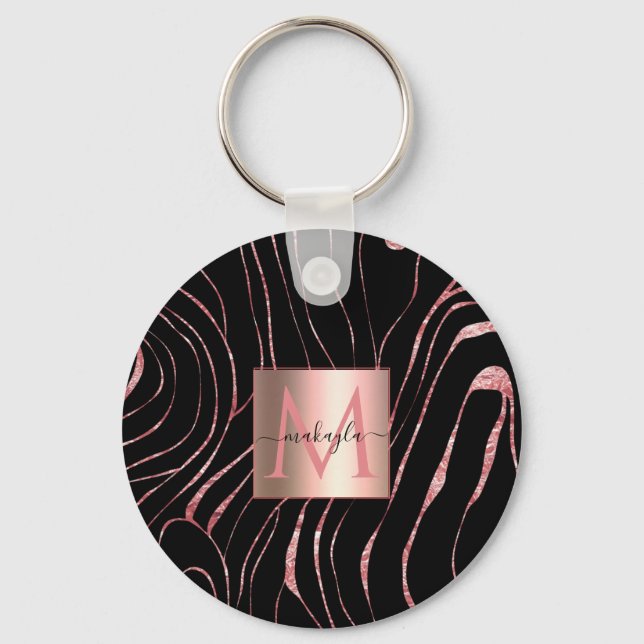 Elegante Rose Gold Tiger Streifen Schwarz Schlüsselanhänger (Vorderseite)