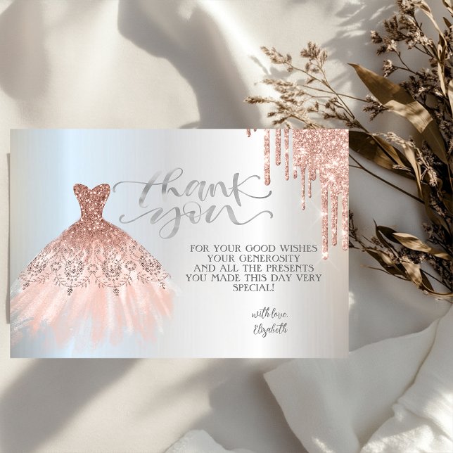 Elegante Rose Gold Tropfen Chic Dress Rose Gold Dankeskarte (Von Creator hochgeladen)
