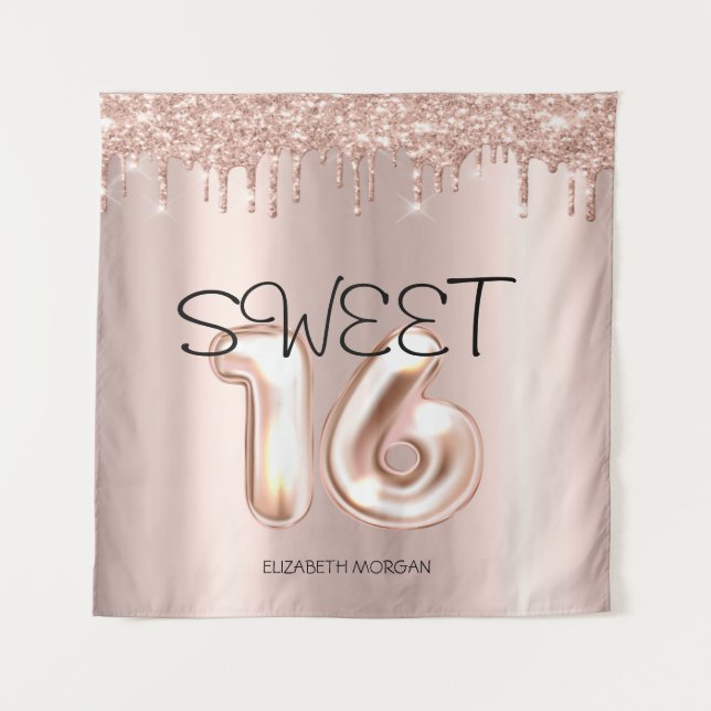 Elegante Rose Gold Tropfen Rose Gold Sweet 16 Wandteppich (Vorderseite)