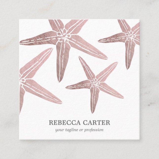 Elegante ROSE Gold Tropical Starfish Beach Küste Quadratische Visitenkarte (Vorderseite)