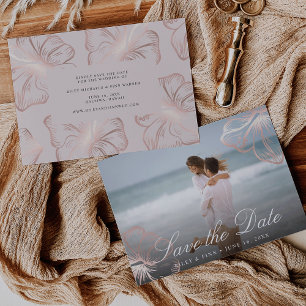 Elegante Rose Gold Tropischer Hibiskus Foto Save The Date