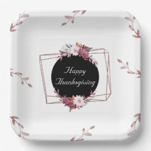 Elegante Rose Gold und Black Floral Paper Teller