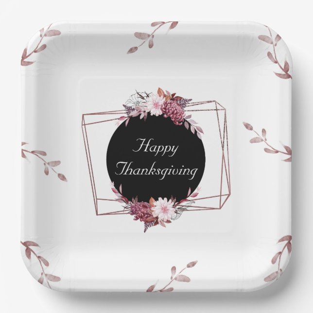 Elegante Rose Gold und Black Floral Paper Teller (Vorderseite)