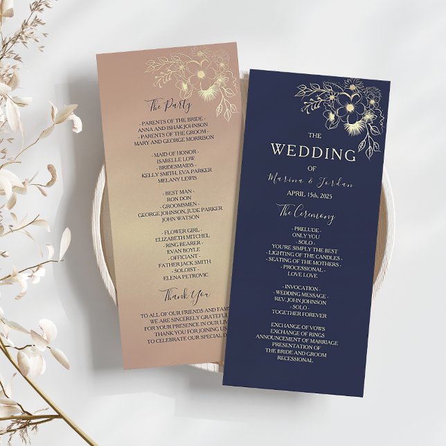 Elegante Rose Gold und Blue Wedding Zeremonie Programm (Von Creator hochgeladen)