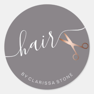 Elegante Rose-Gold- und Grauscheren-Friseursalon Runder Aufkleber
