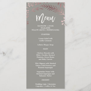 Elegante Rose Gold und Gray Wedding Menu Card Menükarte
