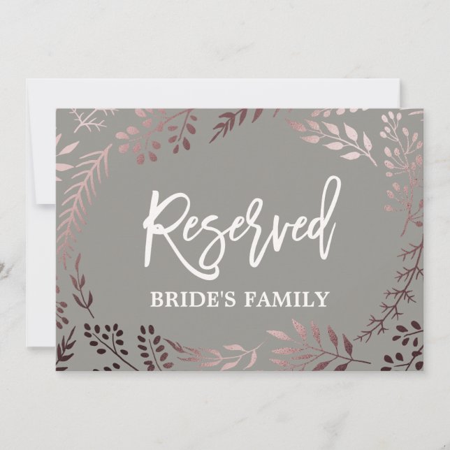 Elegante Rose Gold und Gray Wedding "Reserviert" Z Einladung (Vorderseite)