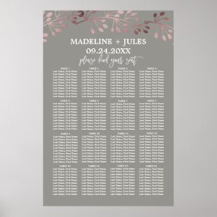 Elegante Rose Gold und Gray Wedding Seating Chart Poster