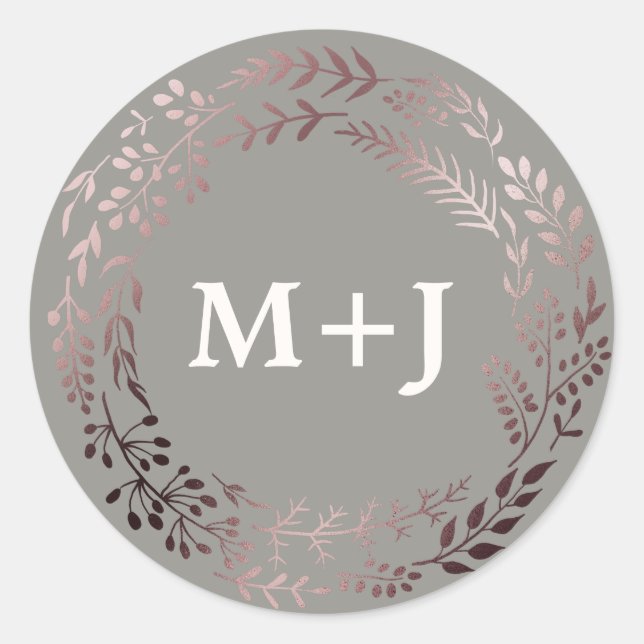 Elegante Rose Gold und Gray Wedding Umschlag Aufkl Runder Aufkleber (Vorderseite)
