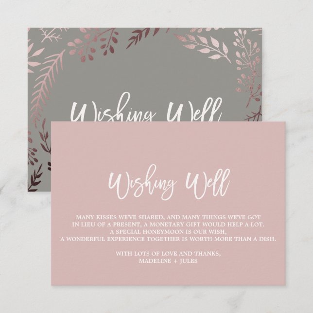 Elegante Rose Gold und Gray Wedding wünschenswert  Begleitkarte (Vorne/Hinten)