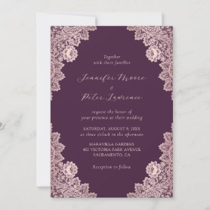 Elegante Rose Gold und Lila Hochzeit Einladung