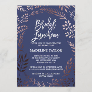 Elegante Rose Gold und Marine Bridal Luncheon Einladung