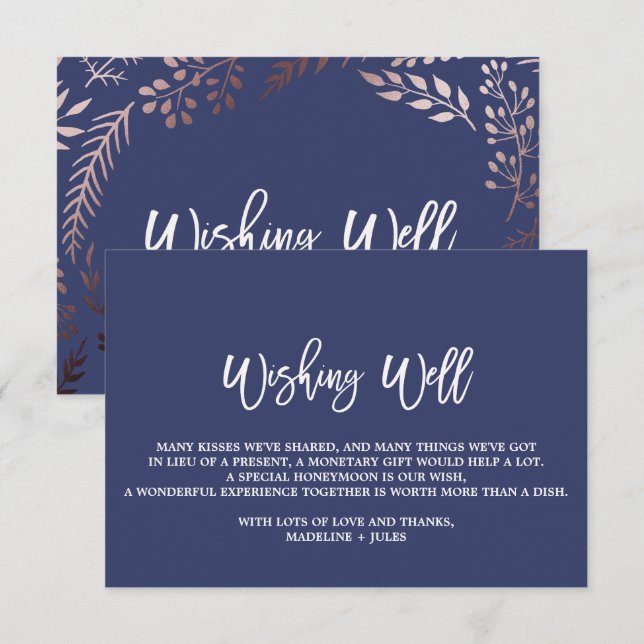 Elegante Rose Gold und Marineheihen wünschen gut Begleitkarte (Vorne/Hinten)