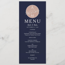 Elegante Rose Gold und Navy Blue Wedding Menükarte