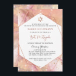 Elegante Rose Gold und Rosa Celestial Bat Mitzvah Einladung<br><div class="desc">Freuen Sie sich auf die schöne und elegante Bat Mitzvah Einladung! Design mit zarter Rose Gold, Rosa und Pfirsichfarben und rosa himmlischen Hintergrund mit farbigen funkelnd Sternen. Die Möglichkeit, Ihre Zeremonie und Empfang, Mittag, Abendessen oder Party Details hinzuzufügen! Imitate Rose goldene Folie Stern von David, Bat Mitzvah Phrase und geometrische...</div>