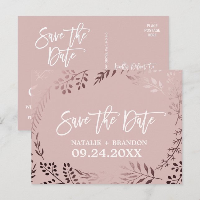Elegante Rose Gold und Rosa Hochzeit speichern das Ankündigungspostkarte (Vorne/Hinten)