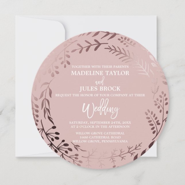 Elegante Rose Gold und Rosa Runde Hochzeit Einladung (Vorderseite)