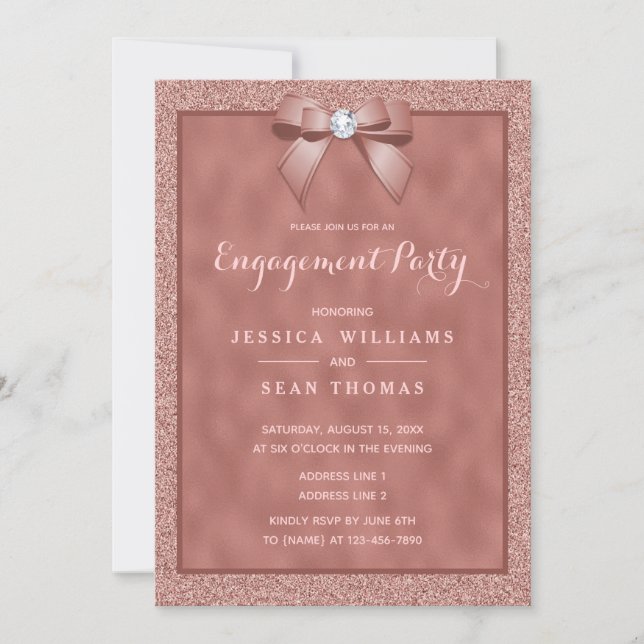 Elegante Rose Gold und stilvolle Glitzer Verlobung Einladung (Vorderseite)